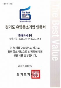 Certificate of promising small and medium-sized enterprises in Gyeonggi Province